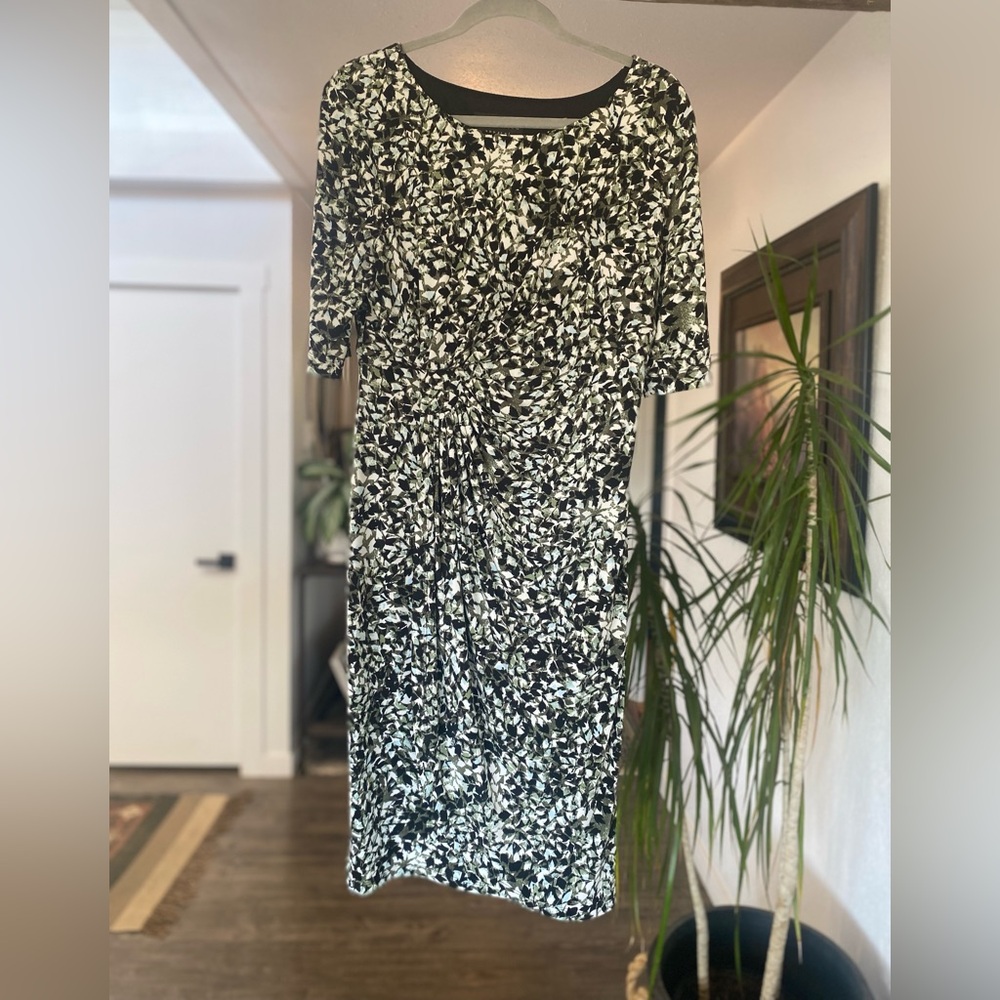 Connected Apparel‎ Jersey Sheath Midi 3/4 Sleeve Dress Gray Green Women’s 12 Pre